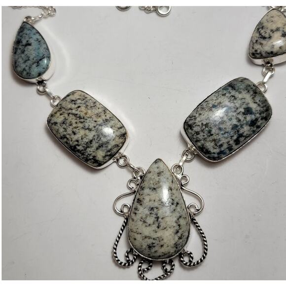 Natural Granite Sterling Silver Statement Necklace - 22 Inches - Picture 8 of 11